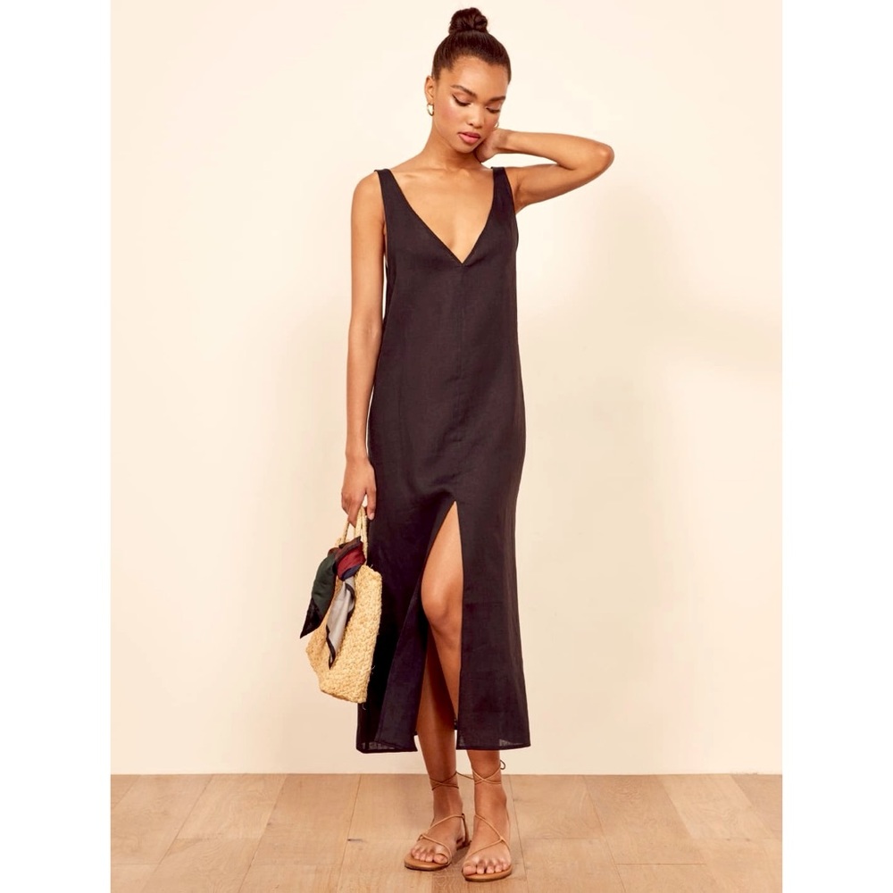 Reformation Monique Black Linen Maxi Dress XS NWOT